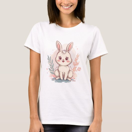 シンプルなウサギのデザイン Tシャツ (正面)