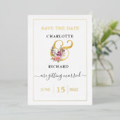 シンプルなエレガンス SAVE the DATE 装飾的な"&" 箔招待状 (立ち正面)