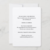 シンプルなオリーブの枝。素朴なクラフト紙のウェディング変更カード セーブザデート (裏面)