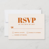 シンプルなオレンジ色のモダン ミニマル ウェディング RSVP (正面)