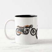 シンプルなオートバイ-カフェのレーサー750のスケッチ ツートーンマグカップ (左)