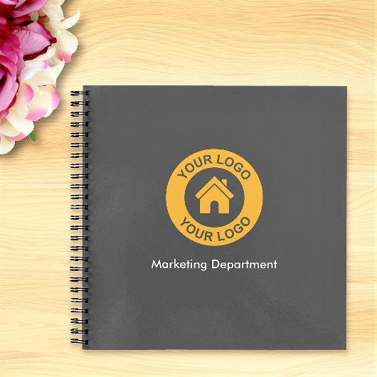 シンプルなカスタムビジネスロゴとテキスト グレー ノートブック