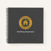 シンプルなカスタムビジネスロゴとテキスト グレー ノートブック (正面)