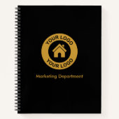 シンプルなカスタムビジネス ロゴとテキスト ブラック ノートブック (正面)