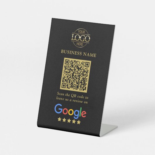 シンプルなカスタム Google レビュー QR コード ビジネス ロゴ 台座サイン (正面)