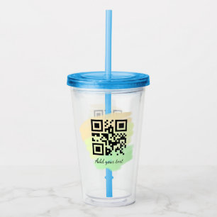 シンプルなカスタムQRコード 名前テキスト 水彩画 アクリルタンブラー