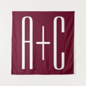 シンプルなカップルのイニシャル | 白 & ワインレッド タペストリー (正面)