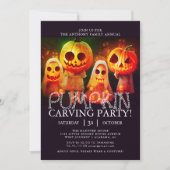 シンプルなカボチャの彫刻パーティーハロウィンスポーキー  招待状 (正面)