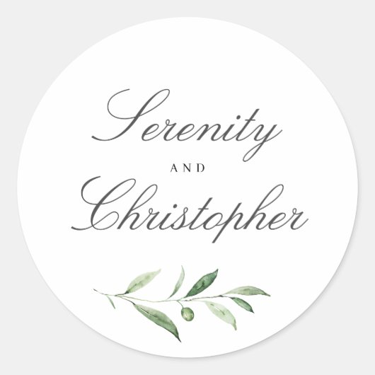 シンプルなカリグラフィーのラスティックグリーンウェディングギフト ラウンドシール (正面)