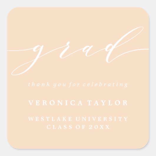 シンプルなカリグラフィーの卒業ステッカー スクエアシール (正面)