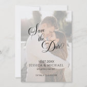 シンプルなカリグラフィーオーバーレイ写真付きSave the Date 招待状 (正面)