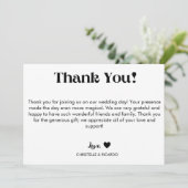 シンプルなカリグラフィー手書き風の結婚式お礼カード 案内状 (スタンド正面)