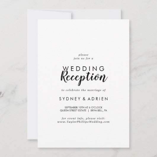 シンプルなカリグラフィー結婚式の受付のみ 招待状 (正面)