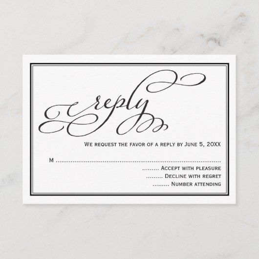 シンプルなカリグラフィー スクリプト 結婚式返信カード 出欠カード (正面)