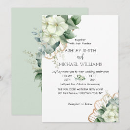 シンプルなカリグラフィー ラスティックグリーン フローラル ウェディング 招待状