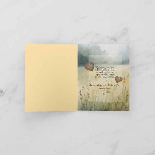 シンプルなカントリー風ハートデザインの結婚式招待状 案内状 (内部)