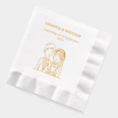 シンプルなカートゥーン風の夫婦イラスト ウェディング 箔ナプキン (左)