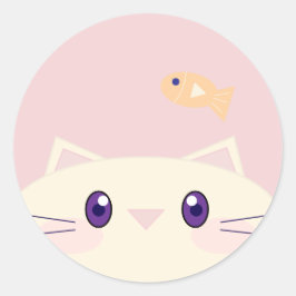 シンプルなキャラクターの猫と金魚の丸シール ラウンドシール