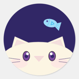 シンプルなキャラクターの猫と金魚の丸シール ラウンドシール