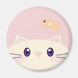 シンプルなキャラクター猫と金魚の丸型マグネット マグネット