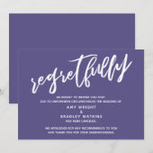 シンプルなキャンセルされた結婚式の紫色の後悔カード 招待状 (正面/裏面)