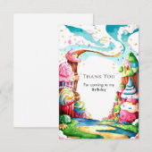 シンプルなキャンディーランドの誕生日お菓子のカード サンキューカード (正面/裏面)