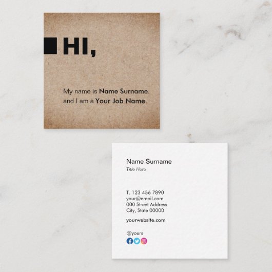 シンプルなクラフトのプリントの会合のこんにちは正方形の名刺 スクエア名刺 (正面/裏面)