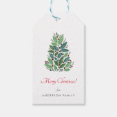 シンプルなクリスマスのさくらんぼの木のホリデー ギフトタグ (正面)