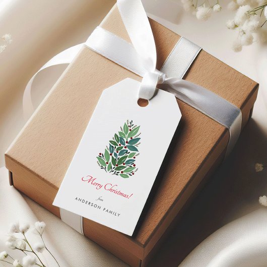 シンプルなクリスマスのさくらんぼの木のホリデー ギフトタグ