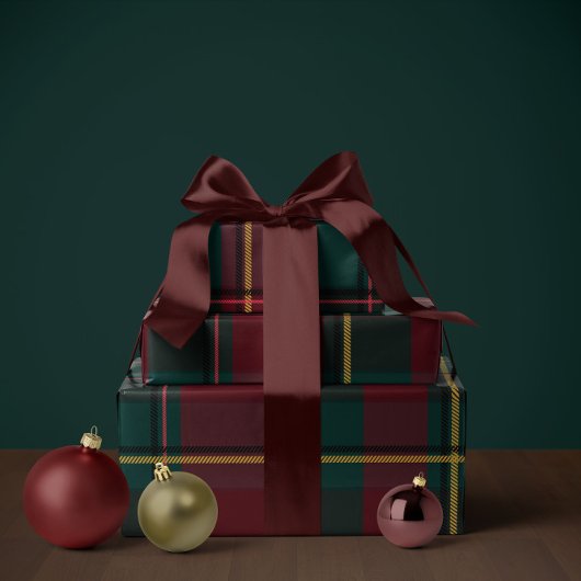 シンプルなクリスマスのチェック柄のデザイン ラッピングペーパー