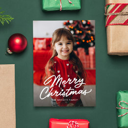 シンプルなクリスマスの手書き風フォントの1枚の写真入り シーズンカード