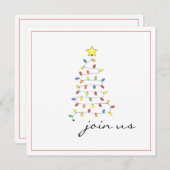 シンプルなクリスマスの照明の木のパーティの招待状 招待状 (正面/裏面)