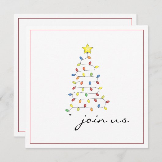シンプルなクリスマスの照明の木のパーティの招待状 招待状 (正面/裏面)