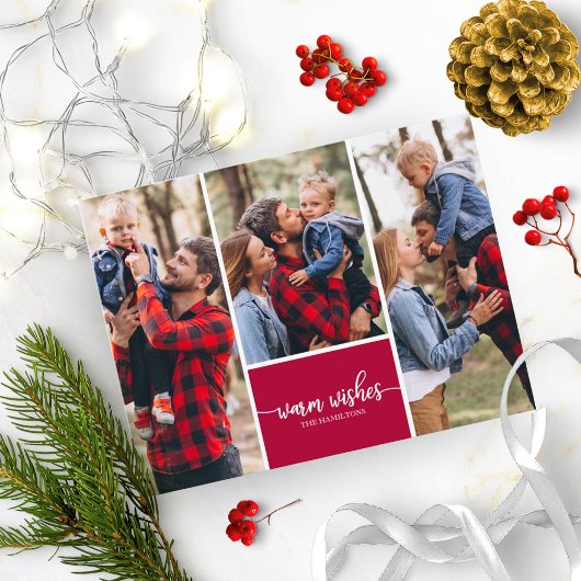 シンプルなクリスマスの願い3枚の写真コラージュ ポストカード