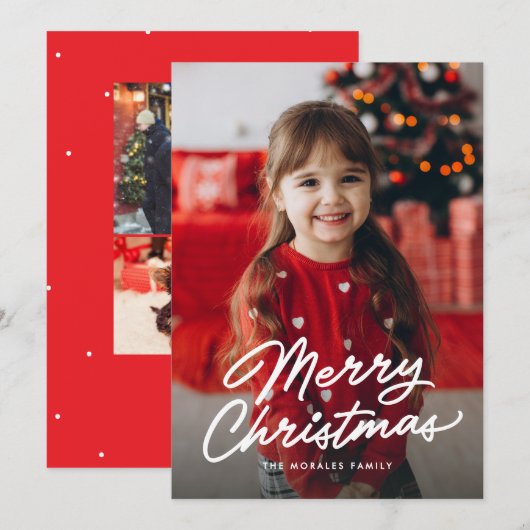 シンプルなクリスマスの3枚の写真入りカード シーズンカード (正面/裏面)