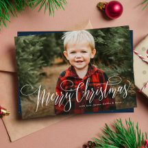 シンプルなクリスマスカード ネイビーブルー 1枚の写真