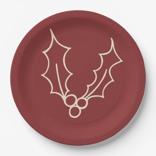 シンプルなクリスマスコレクション – ホリー ペーパープレート (正面)