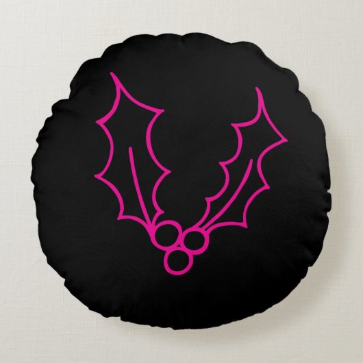 シンプルなクリスマスコレクション – ホリー ラウンドクッション (正面)