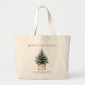 シンプルなクリスマスツリーホリデー ラージトートバッグ (正面)
