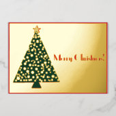 シンプルなクリスマスツリー ゴールドとレッド 箔招待状 (正面)