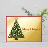 シンプルなクリスマスツリー ゴールドとレッド 箔招待状 (立ち正面)