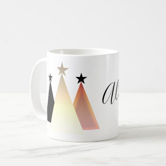 シンプルなクリスマスツリー・ローズゴールド 名前入り コーヒーマグカップ (正面左)