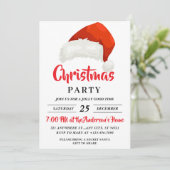 シンプルなクリスマスパーティーのサンタ帽 招待状 (スタンド正面)