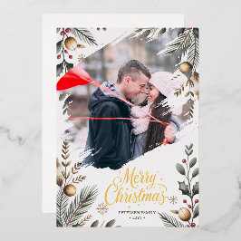 シンプルなクリスマスホリデーカード - 個人名入れ可能 箔シーズンカード