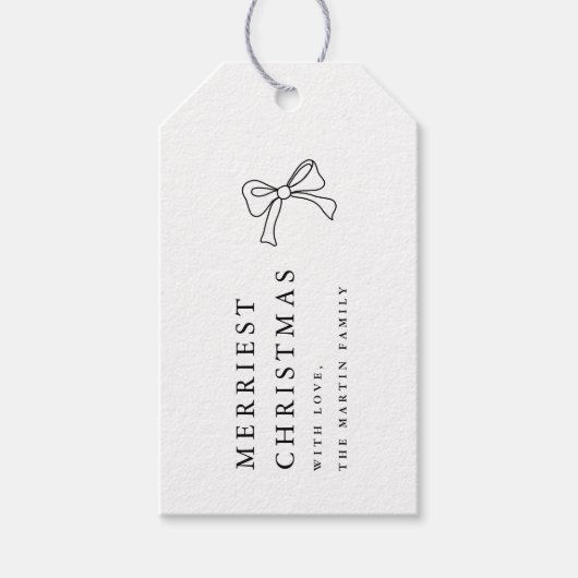 シンプルなクリスマスリボン ブラック＆ホワイト パーソナライズ ギフトタグ (正面)