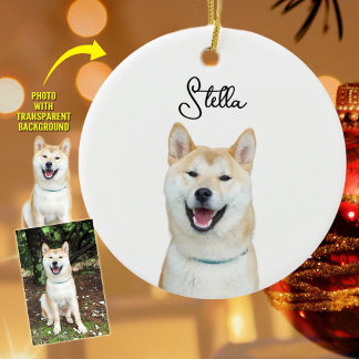 シンプルなクリスマス犬の写真 セラミックオーナメント