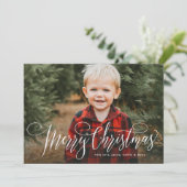 シンプルなクリスマス　1枚の写真　ネイビーブルー シーズンカード (スタンド正面)