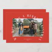 シンプルなクリムゾンレッドのカーブした楽しいクリスマスの写真 シーズンカード (正面/裏面)