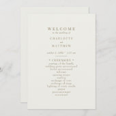 シンプルなクリームゴールドテキストの結婚式プログラム 招待状 (正面/裏面)