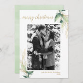 シンプルなグリーンとゴールドのモダンなクリスマス写真カード (正面/裏面)